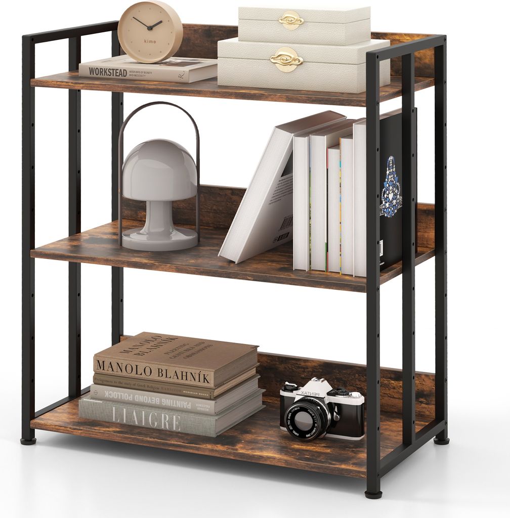 GOPLUS Bücherregal mit 3 Ebenen, Standregal mit Metallrahmen, freistehendes Regal mit verstellbarem Regalboden, Aufbewahrungsregal, 70 x 35 x 80 c...