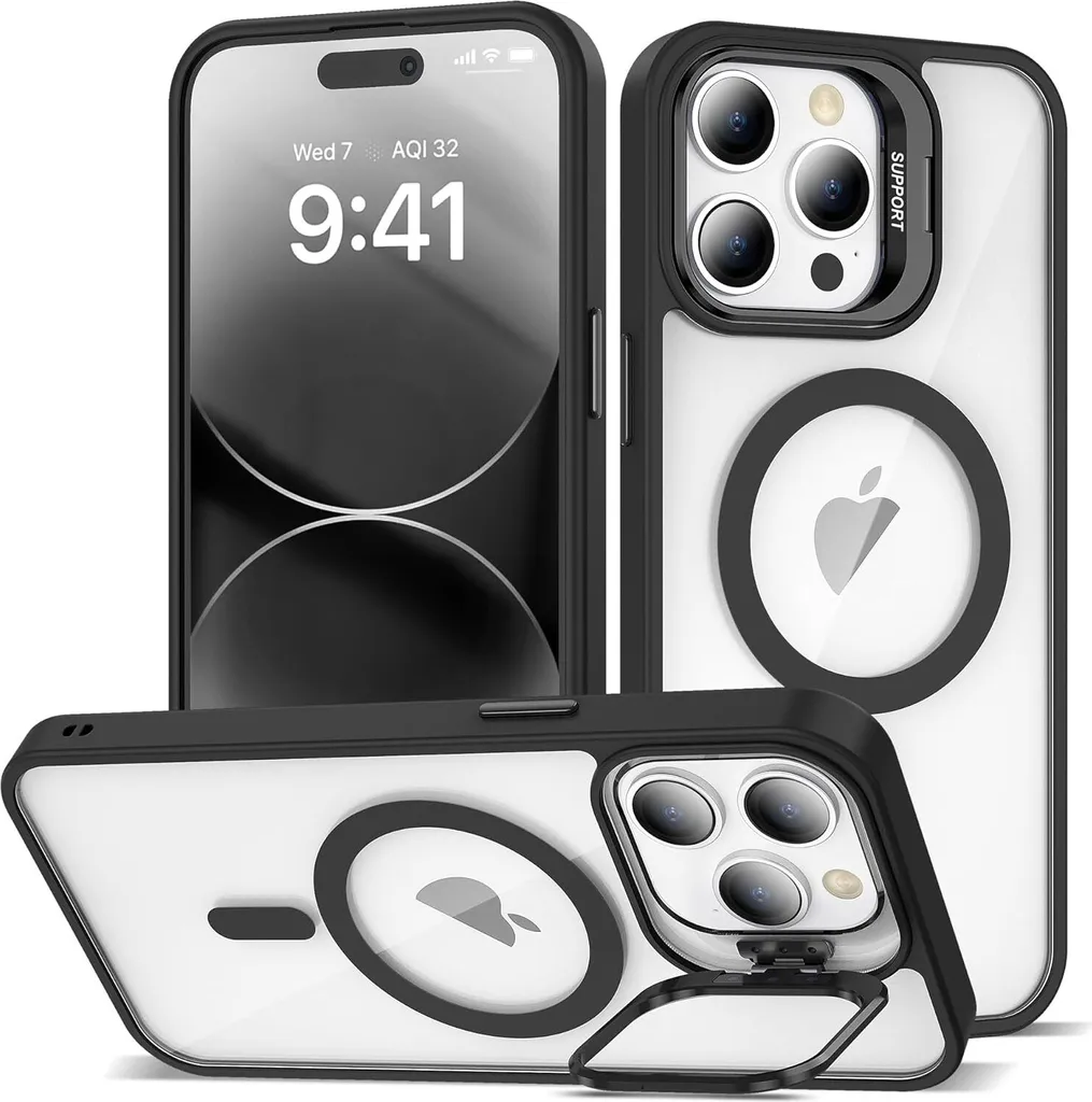 Custodia iPhone 15 Plus MagSafe con Supporto Fotocamera | Cover Nera TPU