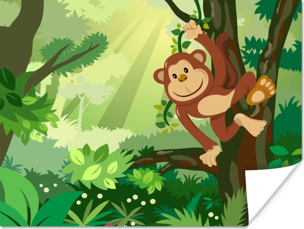 MuchoWow Poster Affe - Dschungel - Jungen - Mädchen - Blumen - Kinder 160x120 cm - Foto Plakat