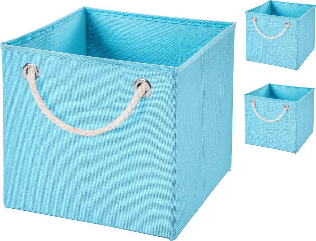 4x Aufbewahrungs Korb Hellblau Faltbox 15 x 15 x 15 cm Regalkorb von Stick&Shine faltbar mit Kordel