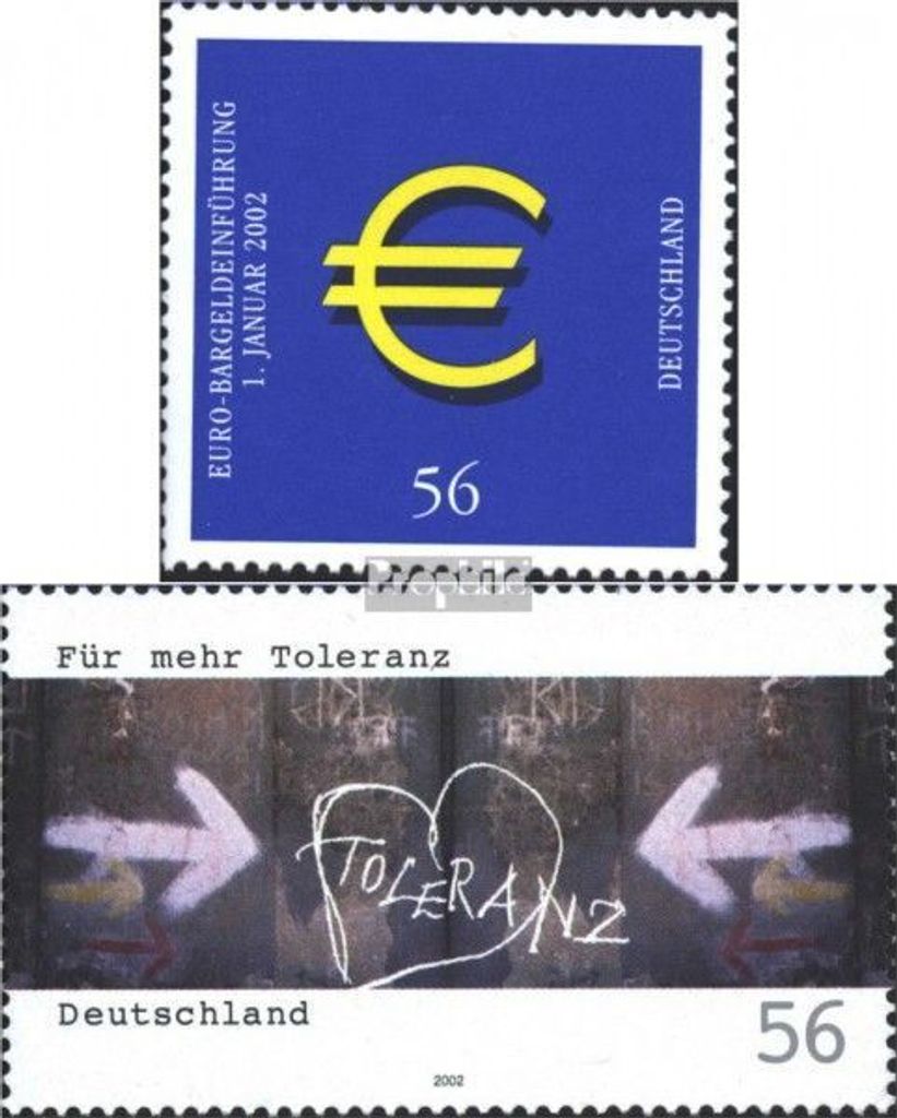 Briefmarken BRD (BR.Deutschland) 2002 Mi 2234,2235 (kompl.Ausg.) gestempelt Euromünzen und -banknoten