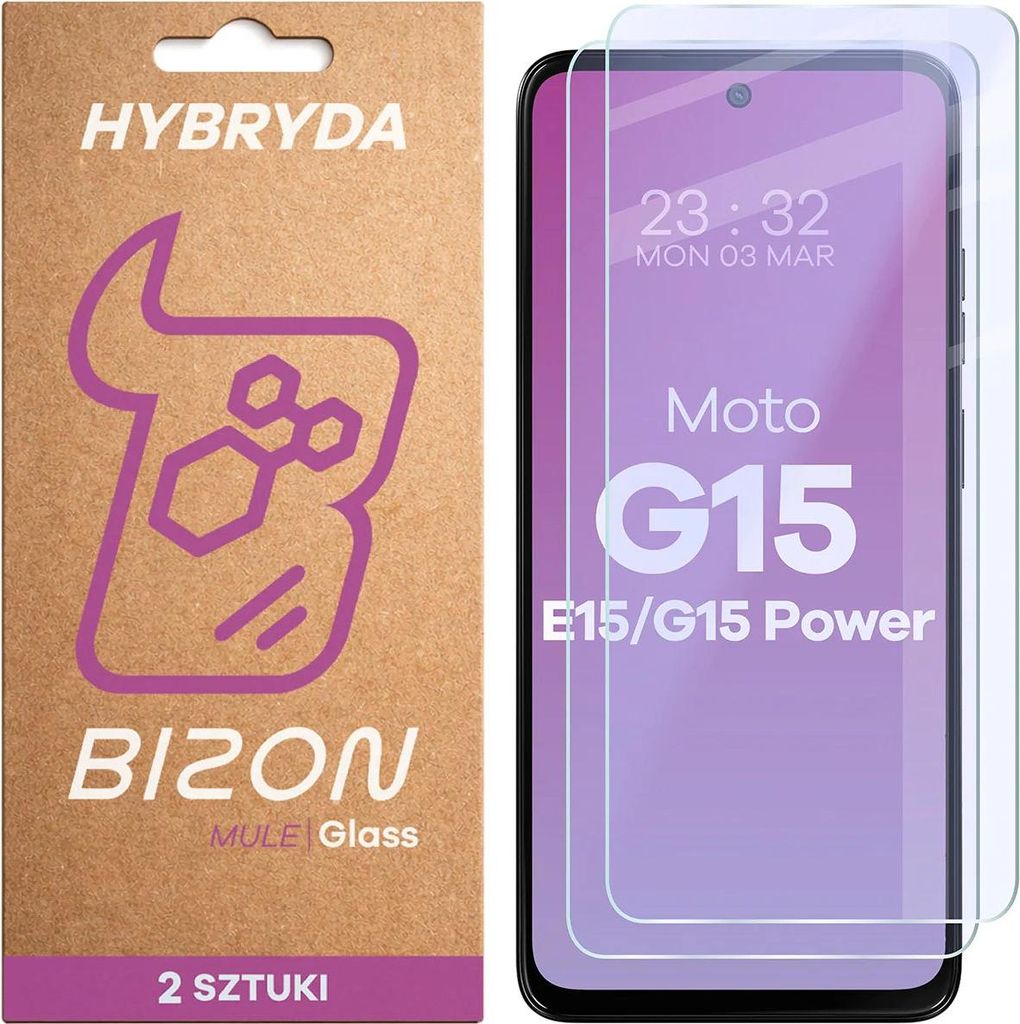Flexibles Hybridglas für Motorola Moto G15 / G15 Power / E15, Bizon Glass Mule Duo, 2 Stück