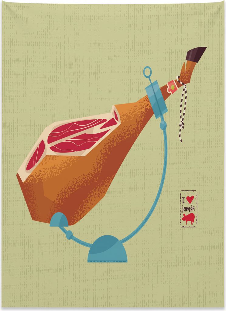 Abakuhaus Spanisch Wandteppich, Trockengehärteter spanischer Schinken aus Weiches Mikrofaser Stoff Kein Verblassen Klare Farben Waschbar, 110 x 15...