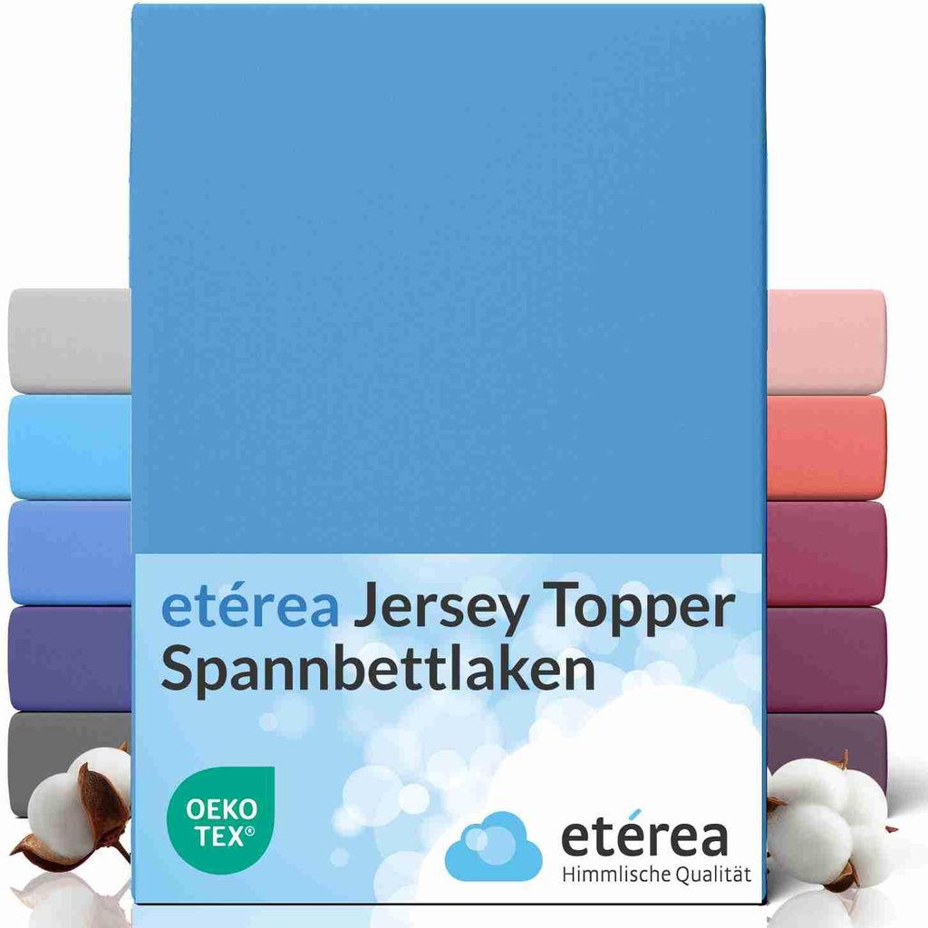 etérea Topper Jersey Spannbettlaken 200x220 cm – 100 % Baumwolle, formstabil & pflegeleicht - Hellblau