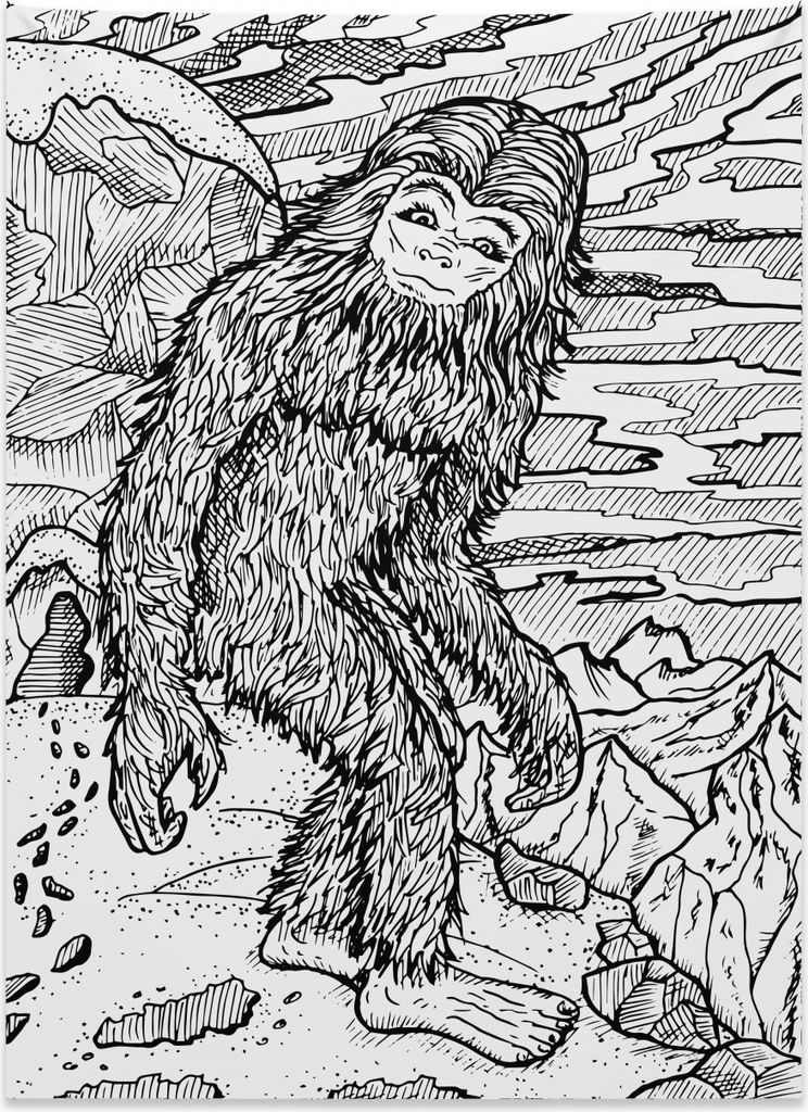 Abakuhaus Bigfoot Wandteppich, Mythische Yeti Kreatur aus Weiches Mikrofaser Stoff Kein Verblassen Klare Farben Waschbar, 110 x 150 cm, Weiß und S...