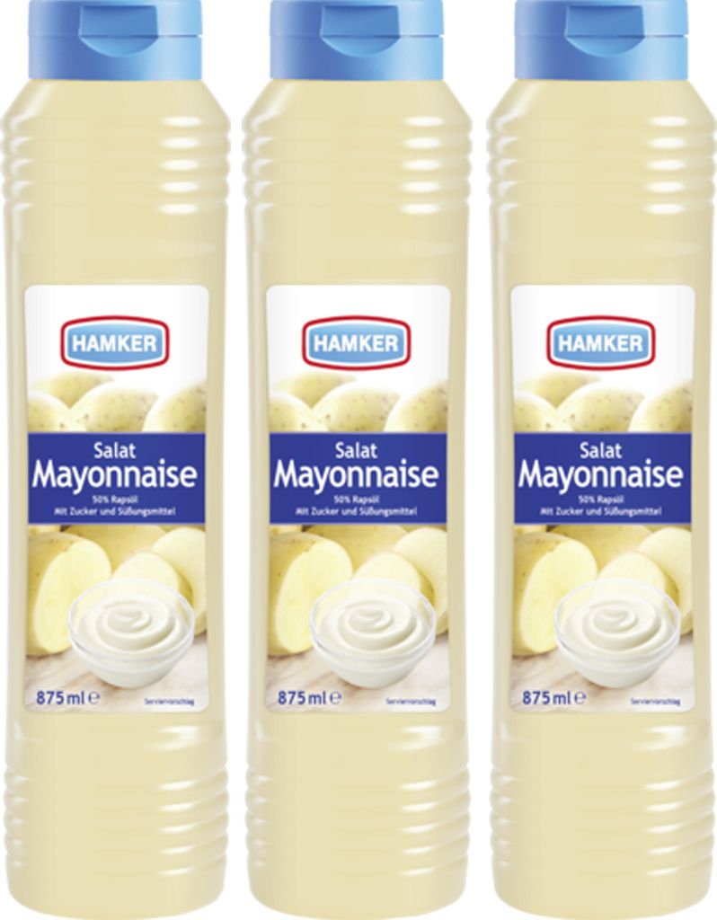 Verpackungsbild Hamker Salat Mayonnaise cremig fein würzig mit Rapsöl 875 ml 3er Pack