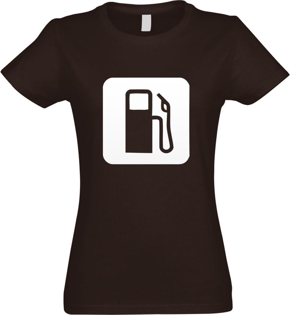 Kiwistar - T-Shirt tailliert - Damen - Chocolate - Tankstelle Zapfsäule Piktogramme - mit Motiv Bedruckt - Funshirt Design - Sport - Freizeit - Da...