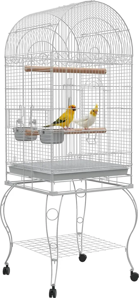 Volière oiseaux d'extérieur blanche avec roulettes pour terrasse et jardin