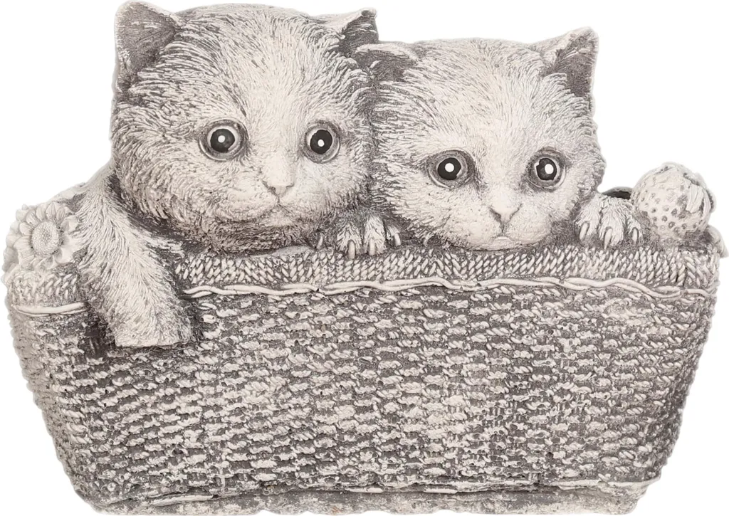 Statue de jardin chats dans un panier en pierre reconstituée grise