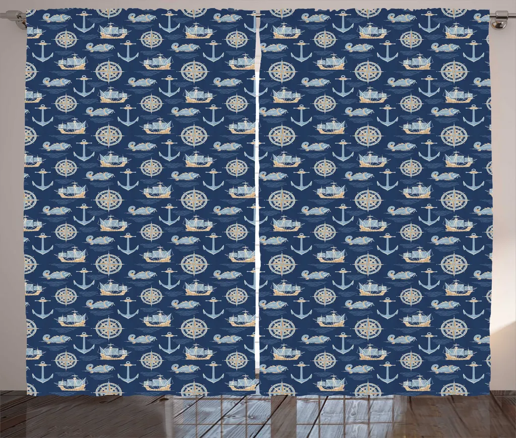Rideaux de Salon Nautiques Universels avec Crochets 280 x 225 cm Bleu