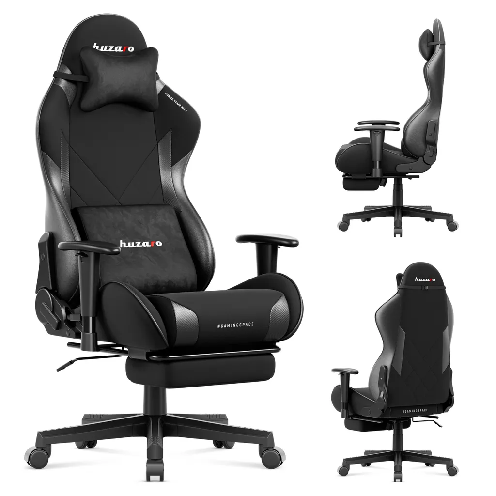 Siège Gaming Inclinable 155° Huzaro Force 5.7 Noir avec repose-pieds intégré