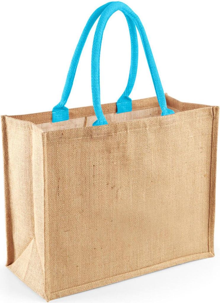 Westford Mill W407 | Classic Jute Shopper 42 x 33 x 19 cm - Farbe: Natural/Surf Blue - Größe: One Size