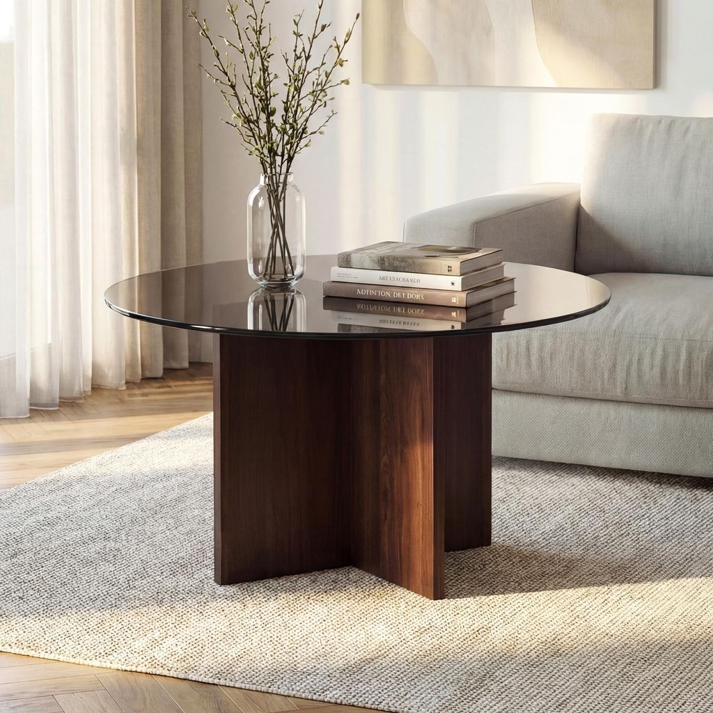 Couchtisch Rund Ø80cm Sicherheitsglas Schwarz und Produktbild 