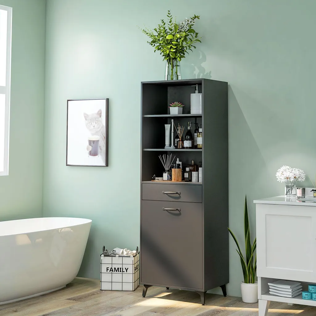 Buffet haut design industriel gris et aspect chêne clair - Modèle Loft - 4