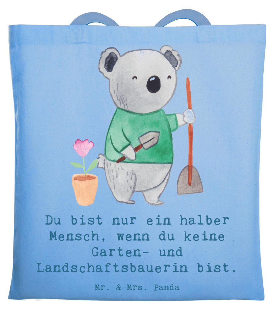 Mr. & Mrs. Panda Schultasche Garten- und Landschaftsbauerin Herz - Sky Blue - Geschenk, Gartenplaner, Gartenbau, Lustig, Tote Bag, Spruch, Gärtner...
