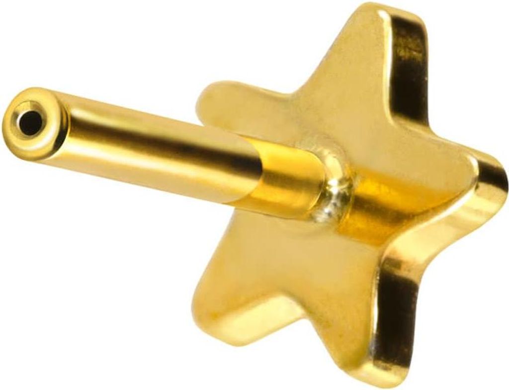 Ohrpiercing, Nasenpiercing Titan Labret mit Push Fit ohne Kugel STERN Gold Stablänge: 8mm | Stabstärke: 1mm
