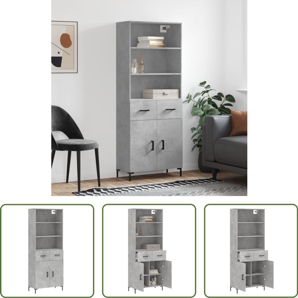 The Living Store Highboard Betongrau 69,5x34x180 cm Holzwerkstoff