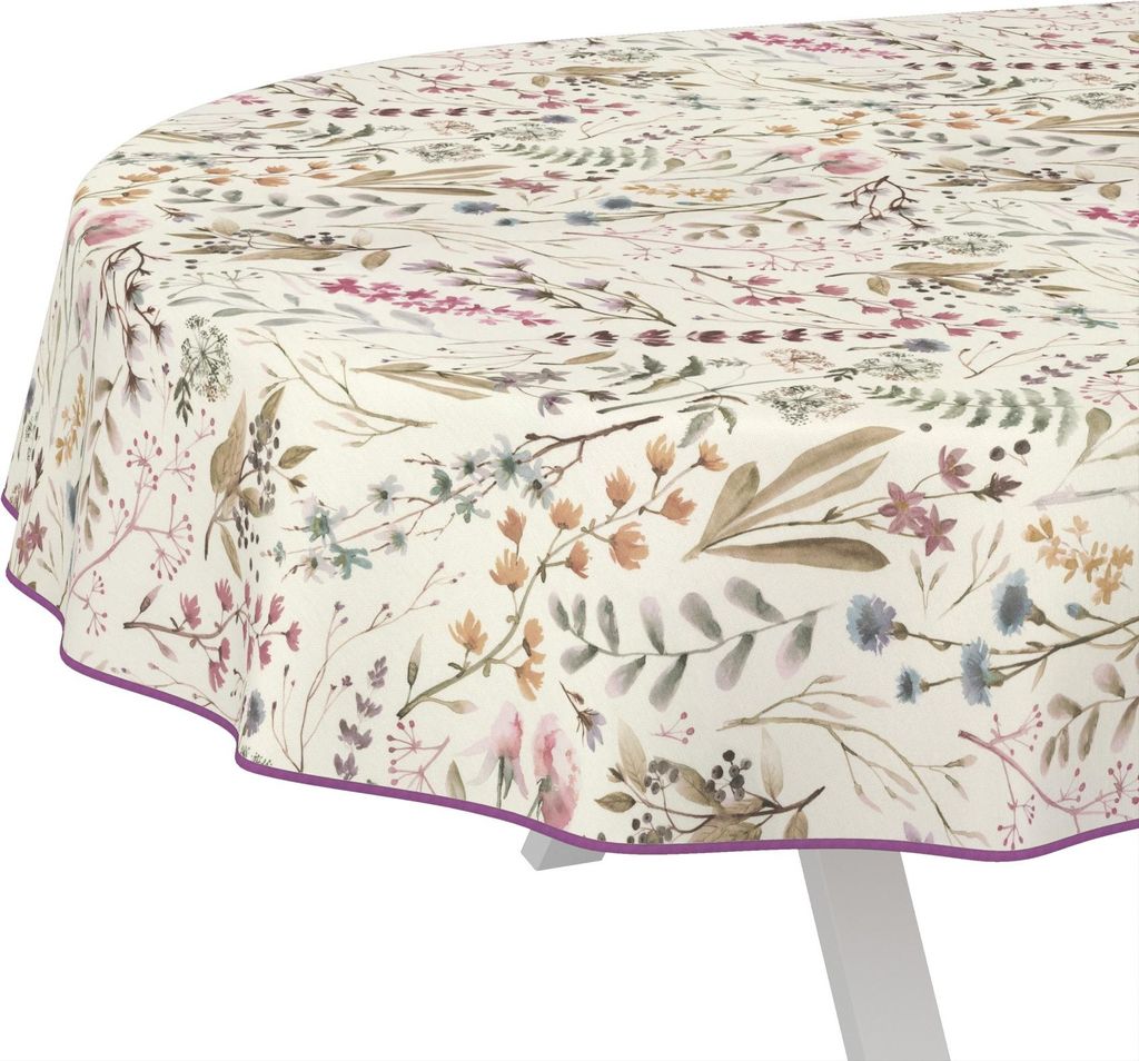 Tischdecke Penelope-Blätter Mehrfarbig Oval 160x140cm Band