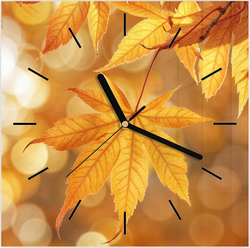 Wanduhr aus Glas mit Motiv Herbstlich Glitzernd- 30 x 30 cm - inkl. Aufhängesystem