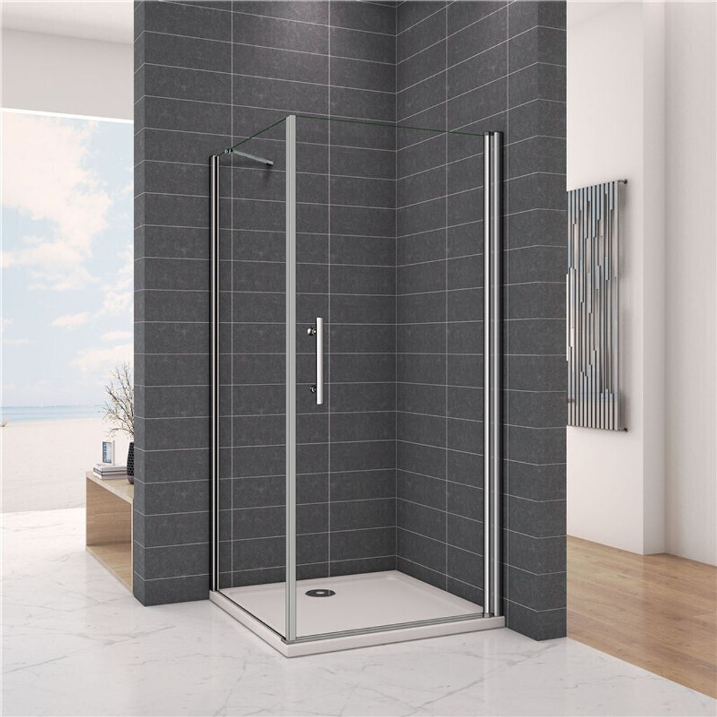 eckdusche H.195cm Duschtür:100cm Seitenwand:70cm Duschkabine Schwingtür Eckeinstieg Duschabtrennung 6mm ESG Nanoglas