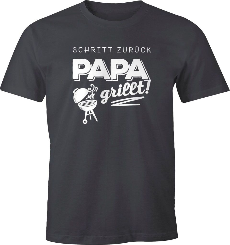 Herren T-Shirt Schritt zurück Papa Opa grillt Fun-Shirt grillen BBQ Grill-Shirt Moonworks Papa dunkelgrau XXL