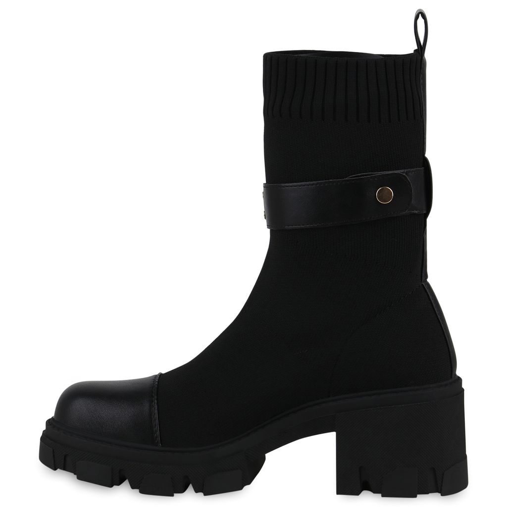 VAN HILL Damen Keilstiefel Mit Kunstfell-Futter - Spitze Stiefeletten Mit 8,5cm Absatz