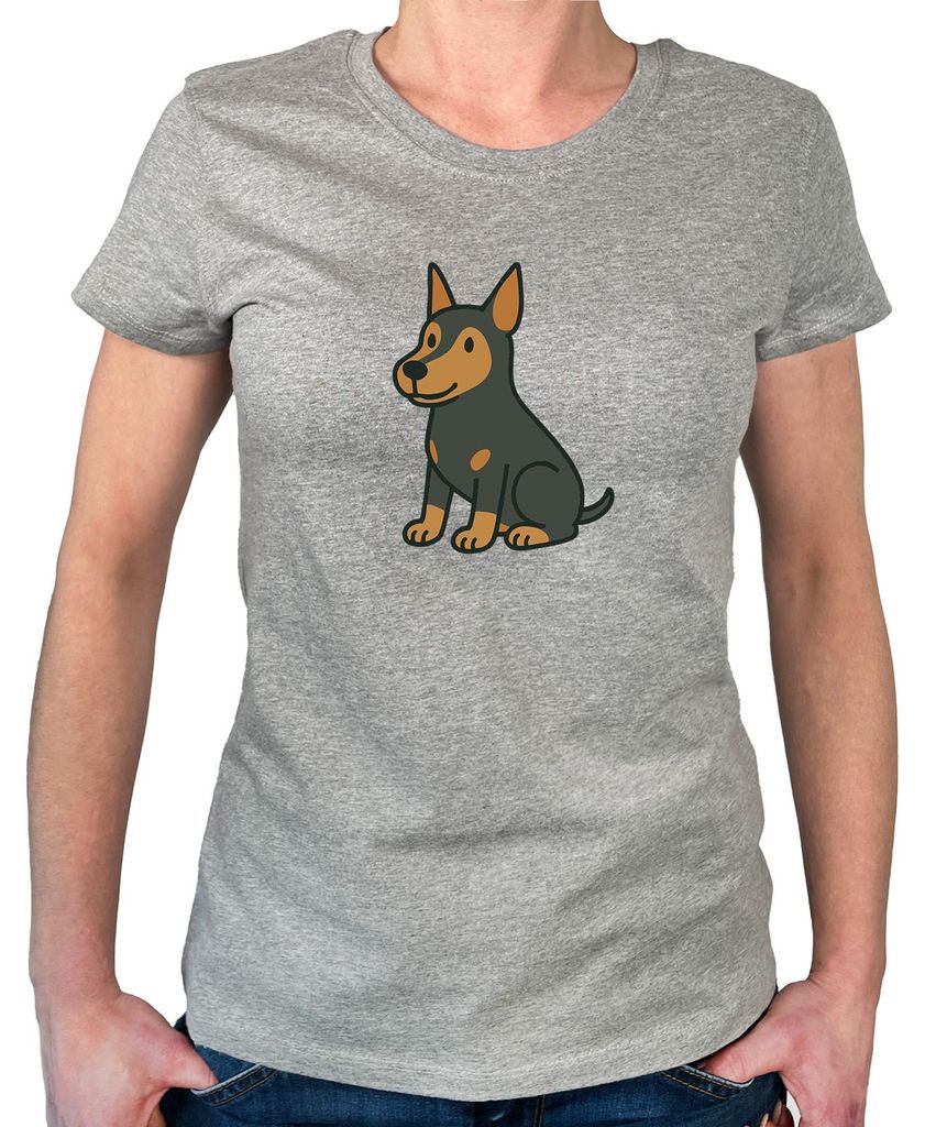 Huuraa Damen T-Shirt Pinscher Comic Pinschi XS Sport Grey Bio Baumwolle Fairtrade Damenshirt Geschenkidee