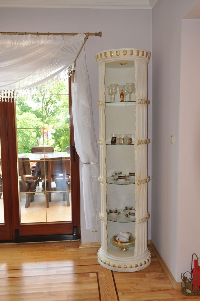 Griechische Bar Regal Bodenfase Säule Schrank Vitrinen mit Glasböden, H: 2,25m
