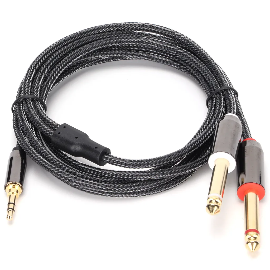 3.cavo audio da 5 mm a doppio 6,35 mm, cavo audio da 3,5 mm a doppio 6,35 mm, cavo audio da 3,5 mm maschio a doppio 6,35 mm maschio, cavo audio con connettori da 3,5 mm a doppio 6,35 mm, connettore placcato oro linea audio, cavo audio - 5