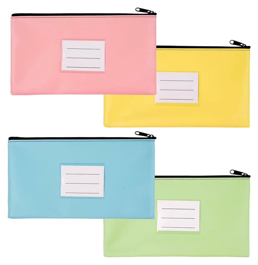 Geldtaschen-Set, 4 Stück Leder Geldmappe mit Reißverschluss und Fenster für Schule, Haushalt, Business (4 Farben)