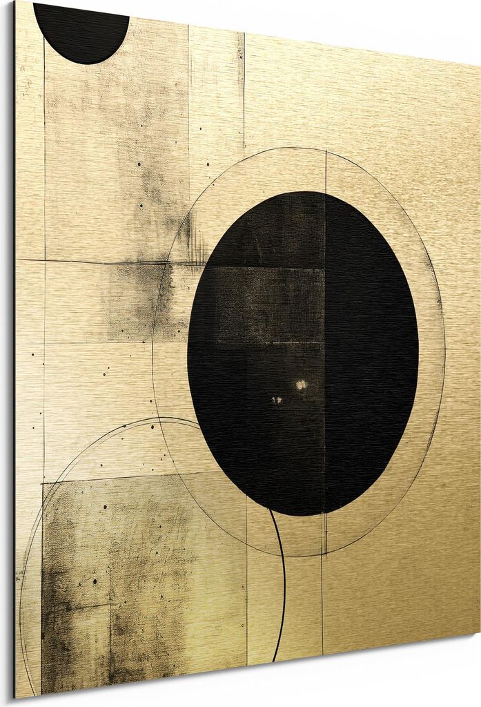 DEQORI Alu-Dibond Bild Gold 50x50 cm 'Sphärische Balance' Wandbild Metall dünn Design