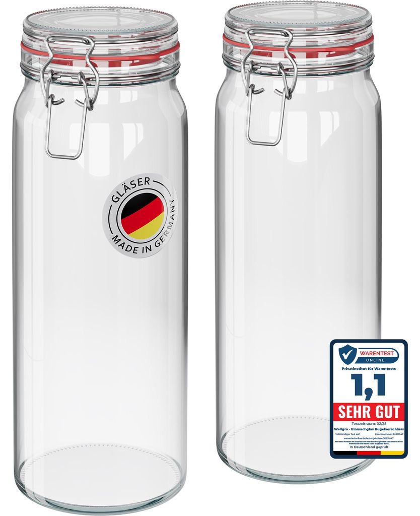 WELLGRO Einmachgläser mit Bügelverschluss rund 2160ml - Produktbild 