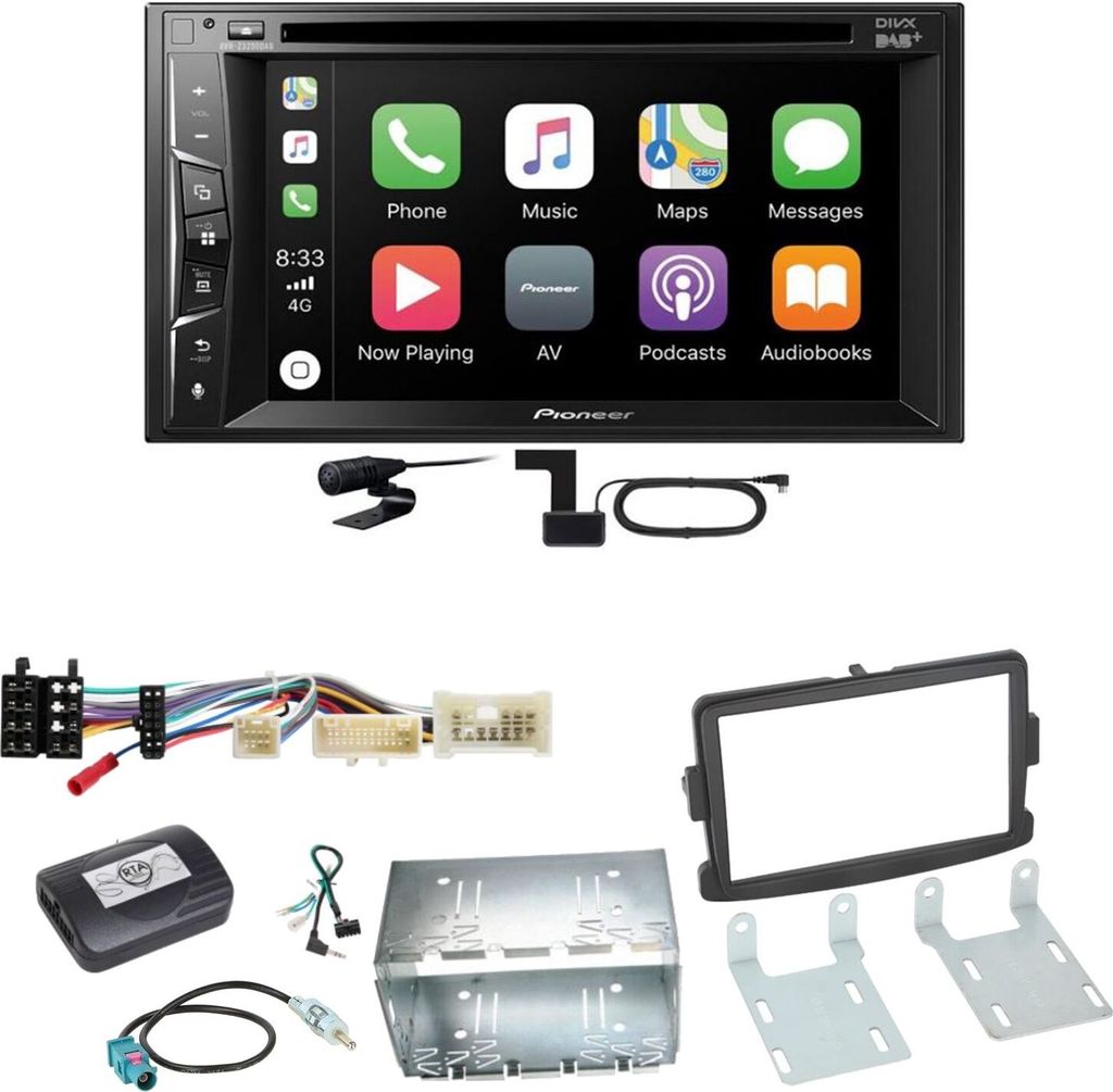 Pioneer AVH-Z3200DAB Carplay Bluetooth Einbauset für Dacia Duster Lodgy Logan