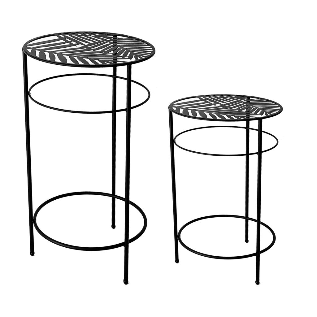 2er Set Blumenhocker Blumenregal Beistelltisch Blumenhocker Metall Rund schwarz