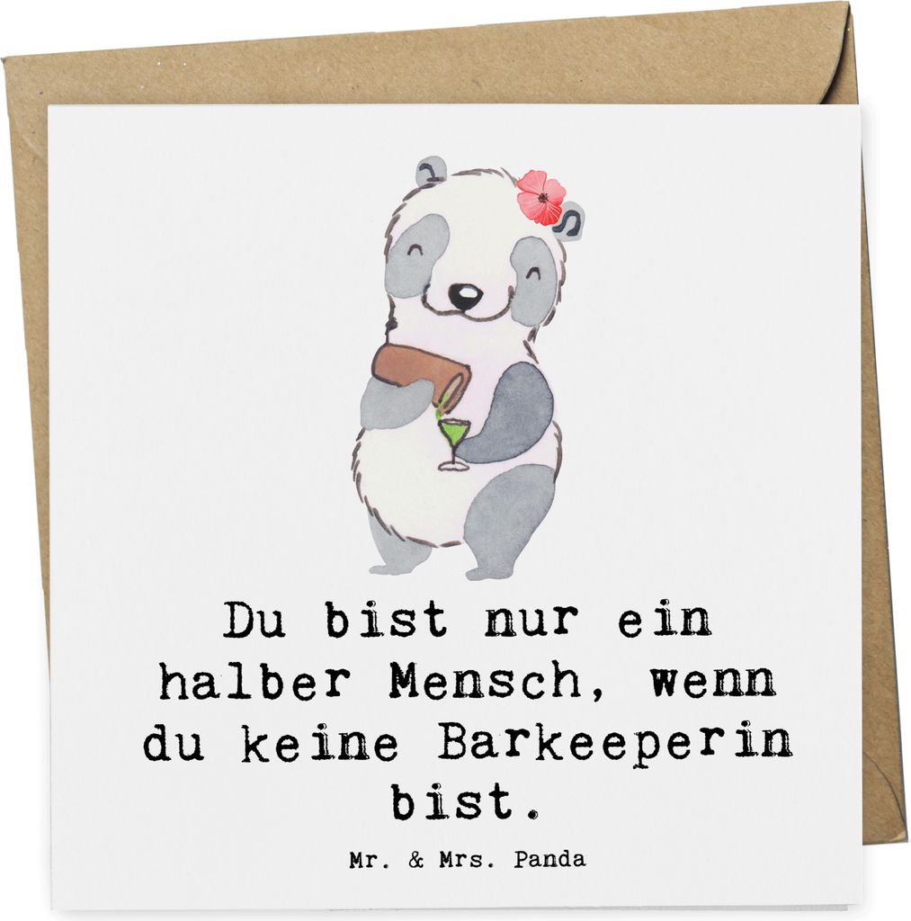 Mr. & Mrs. Panda Grußkarte Barkeeperin Herz - Weiß - Geschenk, Bartender, Glückwunschkarte, Klappkarte, Kurs, faltkarte, anlasskarte, Ausbildung...