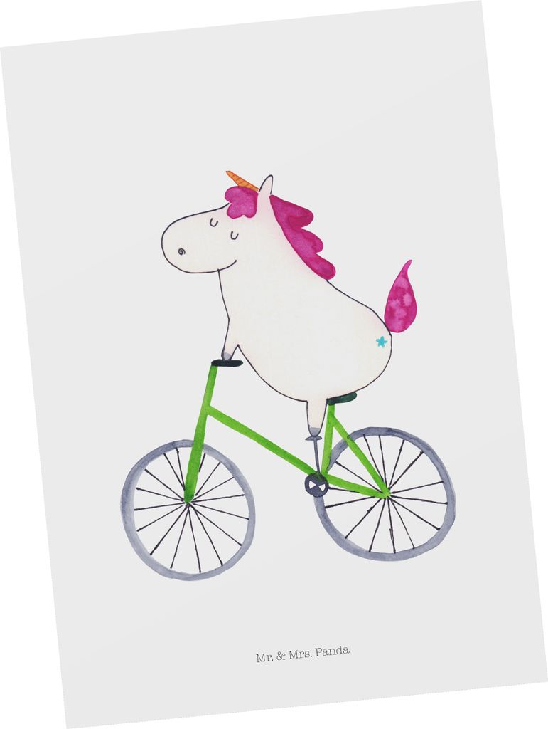 Mr. & Mrs. Panda Grußkarte Einhorn Radfahrer - Weiß - Geschenk, Konfetti, Rad, Bike, Postkarten, bildkarte, Unicorn, Radfahren, Ansichtskarten, P...