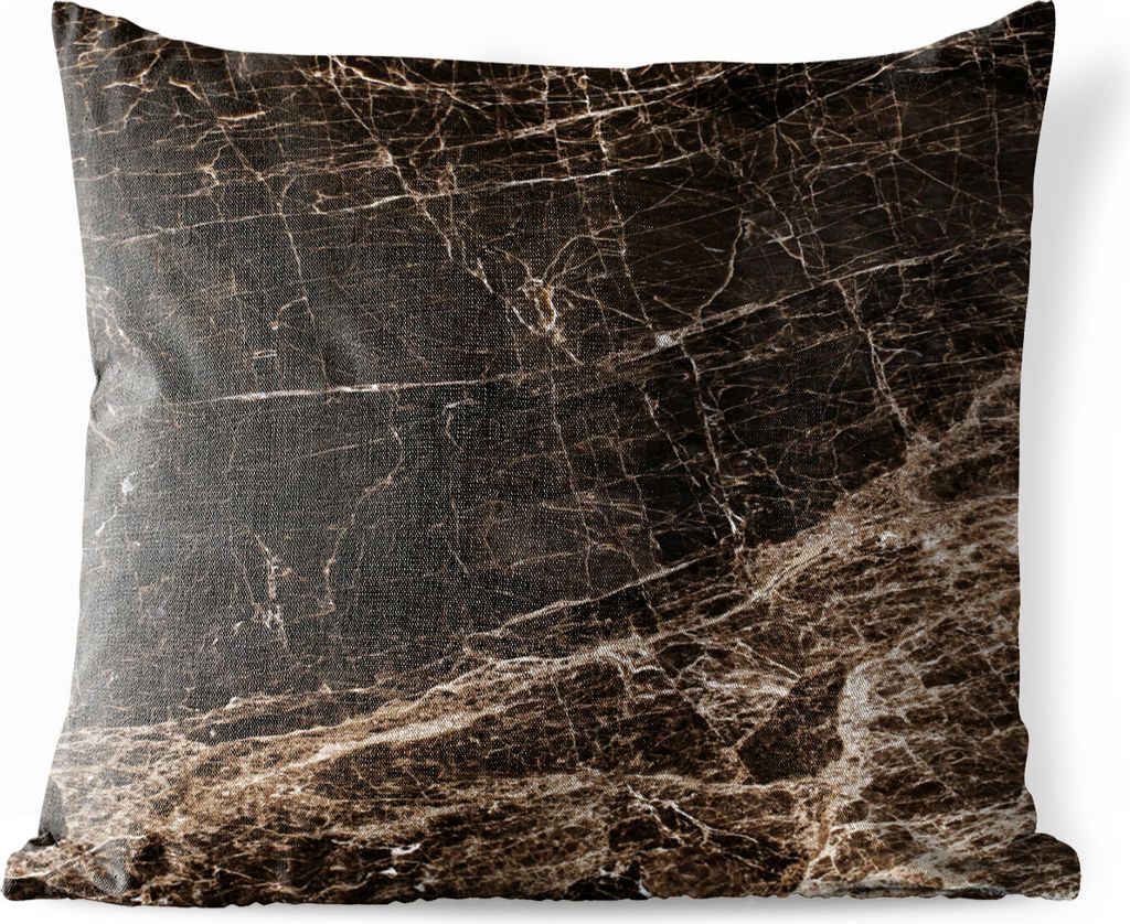 MuchoWow Outdoor Kissen - Marmor - Schwarz - Braun - Klassisch - 40x40 cm - Wetterfest - Lounge Kissen - Kopfkissen - Interieur - Polster mit Bild