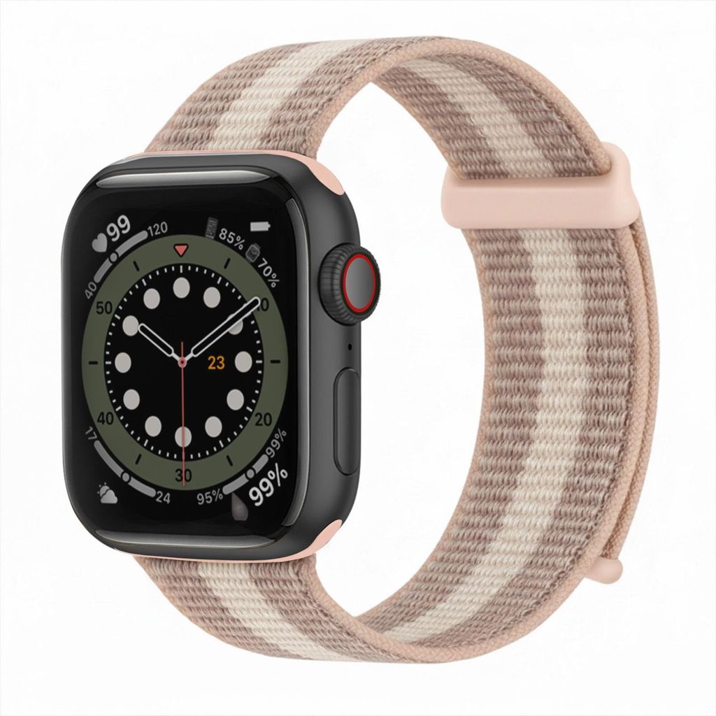 Smartwatch Armband für Apple Watch SE 3 44mm Nylon Textil Band Ersatzband Wechselband Klettverschluss flexibel atmungsaktiv Rosa