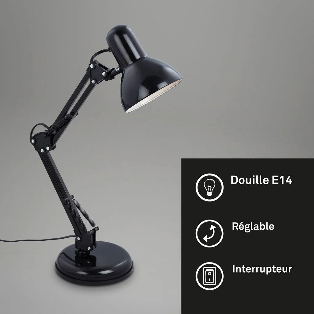 Lampe de salon noire orientable avec interrupteur câble - Culot E14