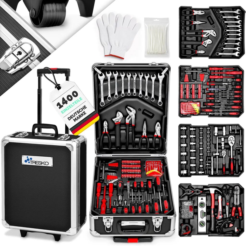 Mallette à Outils Anthracite 1400 Pièces en Aluminium avec Trolley Mobile
