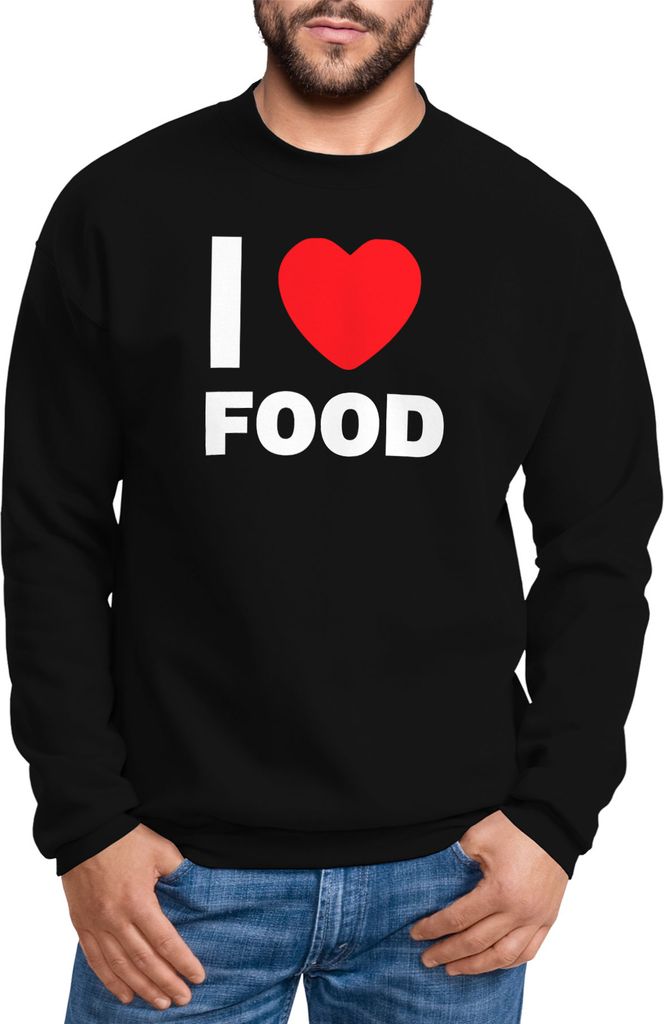 Sweatshirt Herren I love food Rundhalspullover Pullover Moonworks schwarz 3XL
