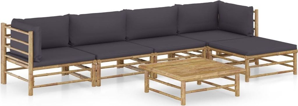 The Living Store 6-tlg. Garten-Lounge-Set mit Dunkelgrauen Kissen Bambus