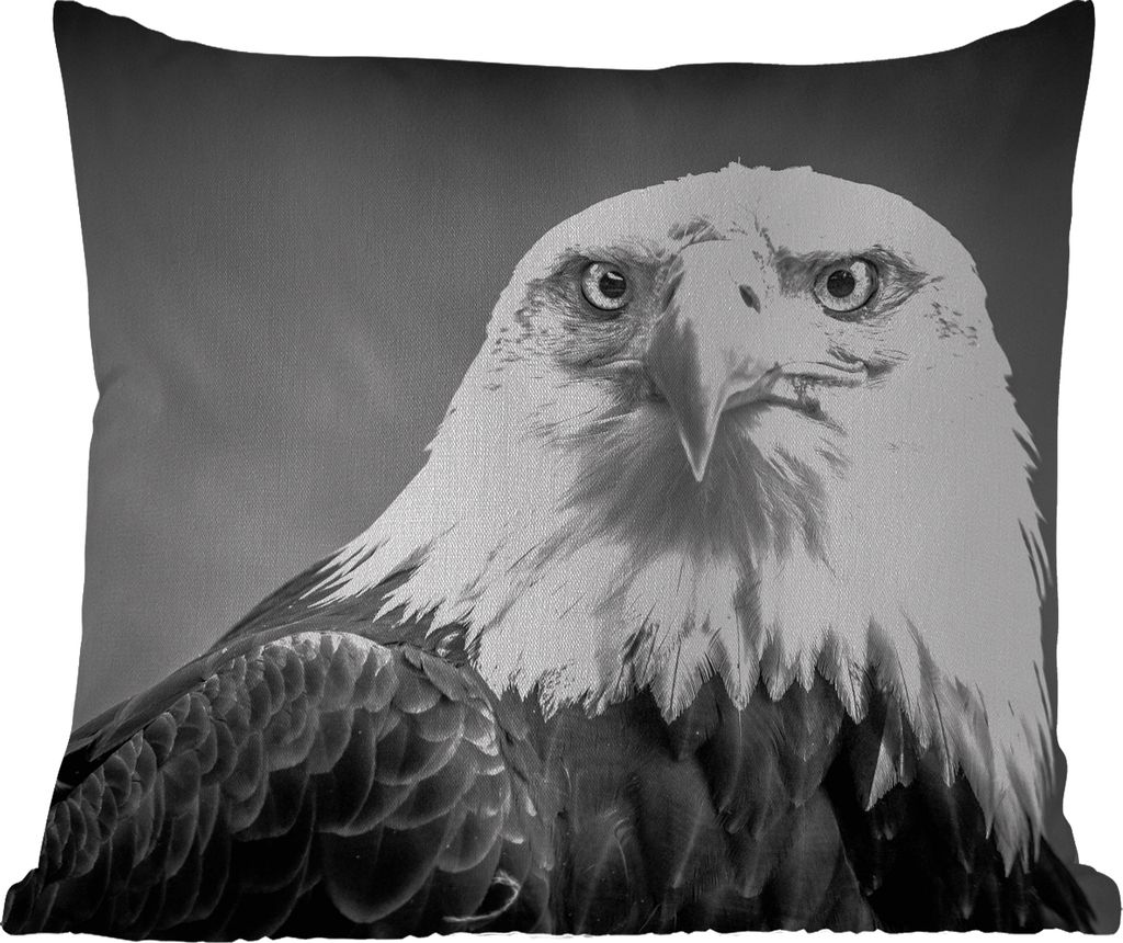 MuchoWow Outdoor Kissen - Adler - Raubvogel - Schwarz - Weiß - Tiere - 50x50 cm - Wetterfest - Lounge Kissen - Komfortabel - Kissen mit Bild