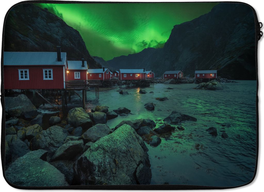 MuchoWow Laptop Hülle 13 Zoll Nordlichter - Norwegen - Nacht Laptoptasche - Laptophülle - Sleeve - Rundumschutz