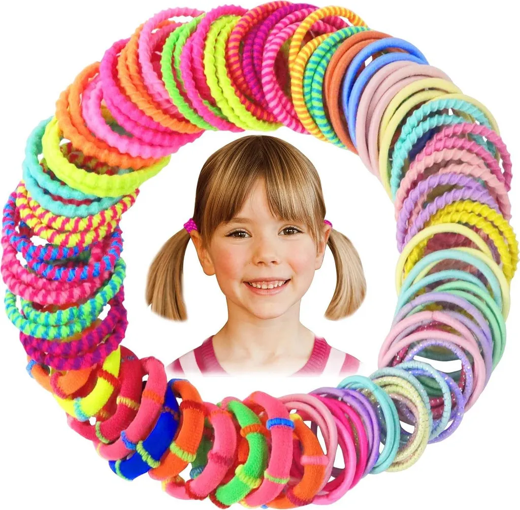 Lot de 100 Élastiques Cheveux Fille Multicolores pour Queue de Cheval