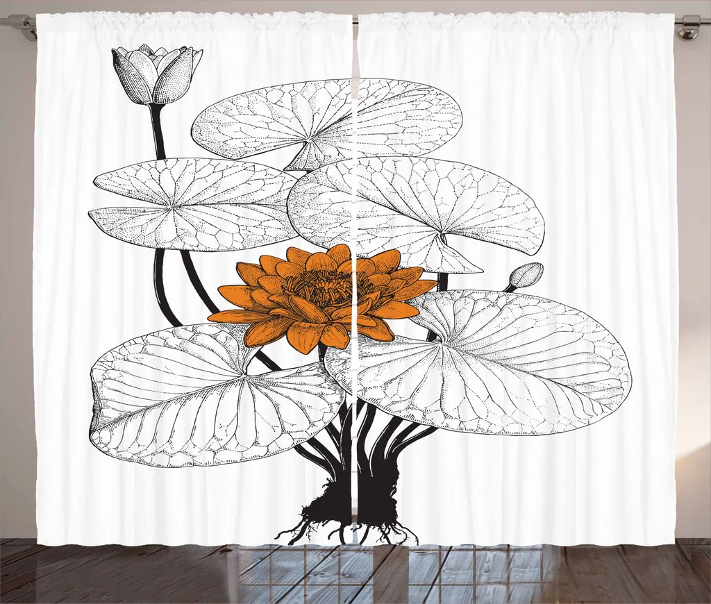 Tende Lavabili ABAKUHAUS 280x245cm - Motivo Ninfee Arancione e Bianco