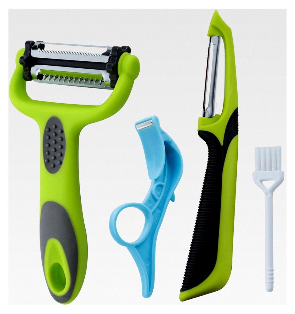 4-teiliges Küchenmesser-Set: Mehrzweck-Schälmesser, Schneider, Obstschäler und Reinigungsbürste. Ideal zum Schälen von Kartoffeln, Karotten, G...