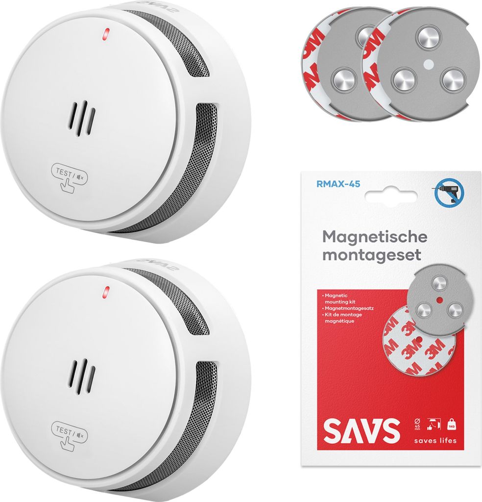 SAVS S10 Rauchmelder mit Magnetbefestigung - 2 Stück - 10 Jahre Batterie - Kompaktes Design - Entspricht der europäischen Norm - Brandalarm