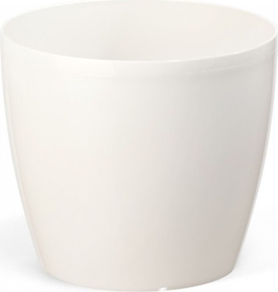 A white planter pot is shown against a white background.