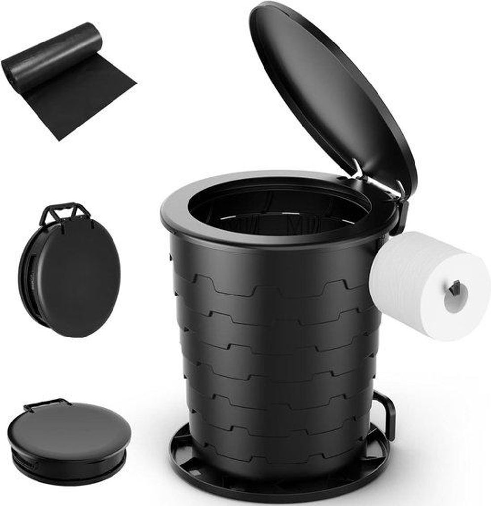 Portable WC für Erwachsene - Einbaupott mit WC-Rollenhalter - Klapp-Toilette, falbar und einstellbar in Höhe, ideal für Wandern, Angeln, Reisen